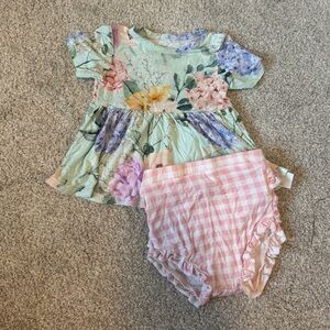 Posh Peanut Floral Mint Baby Top with Pink Gingham Bummies